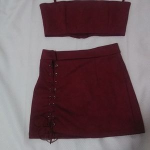 2pc faux suede mini dress